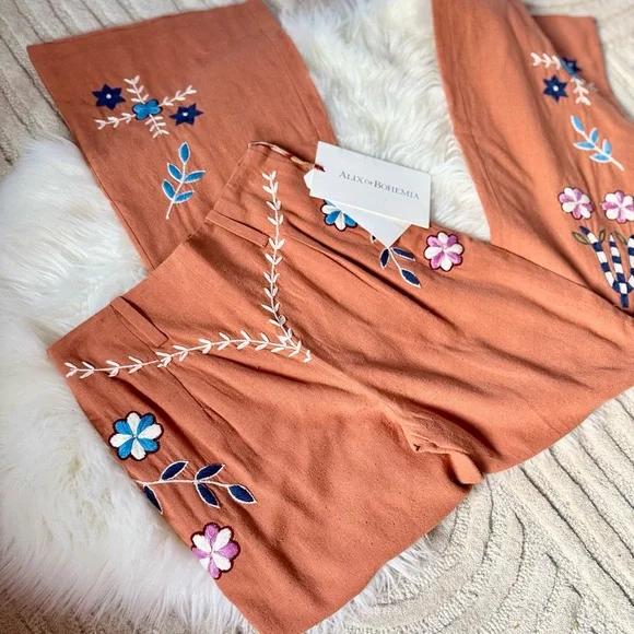 Alix of Bohemia *NEW* Charlie Sienna Poppy Embroidered Pant - Picture 10 of 16